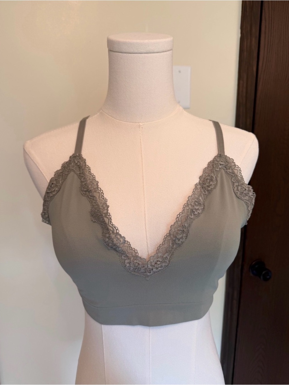 H&M Lace Trim Bralette in Olive Green